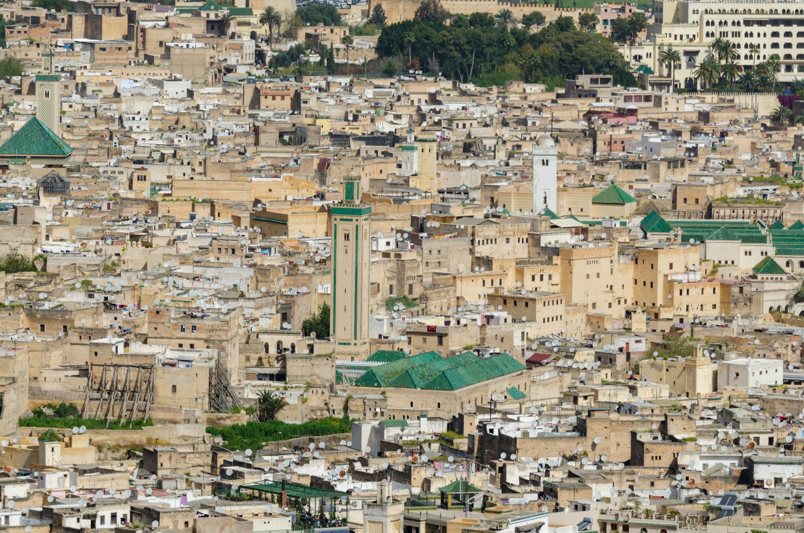 Aerial view of Fes Medina landmarks and traditional riads - Fez Morocco Tours